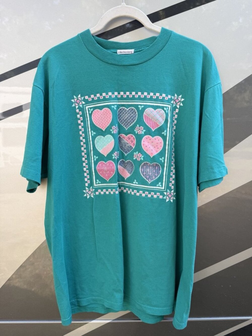 Vintage 90s Jerzees single stitch green hearts cottagecore grandmacore tshirt L